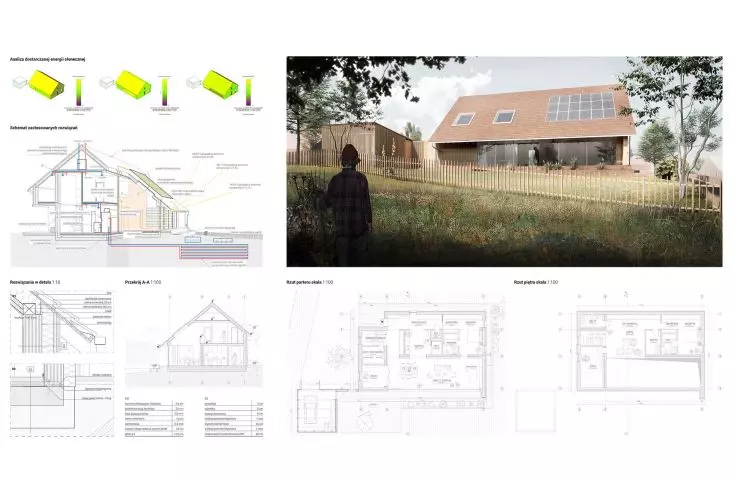 In addition to the shape of the body of the house, additional solutions and energy-saving devices have been planned in the house