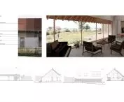 the exterior of the building uses materials reminiscent of the traditional buildings of Gluszyn