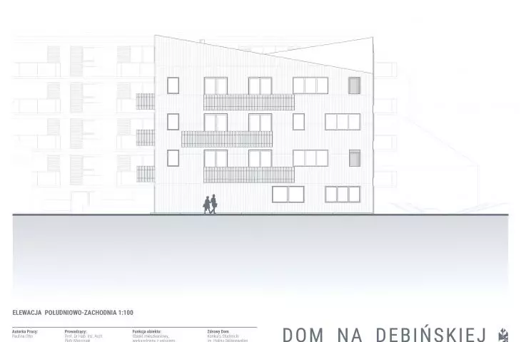 Dom na Dębińskiej, elewacja północno-zachodnia