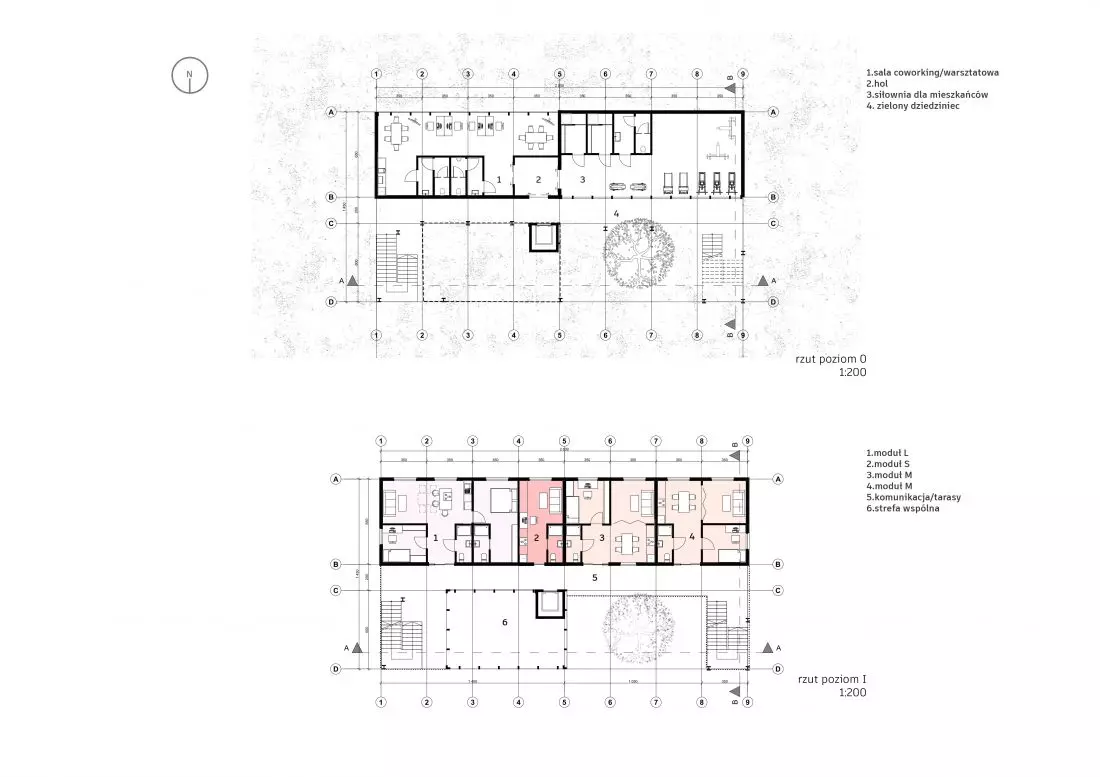 Projekt zdrowego domu
wielorodzinnego, rzuty