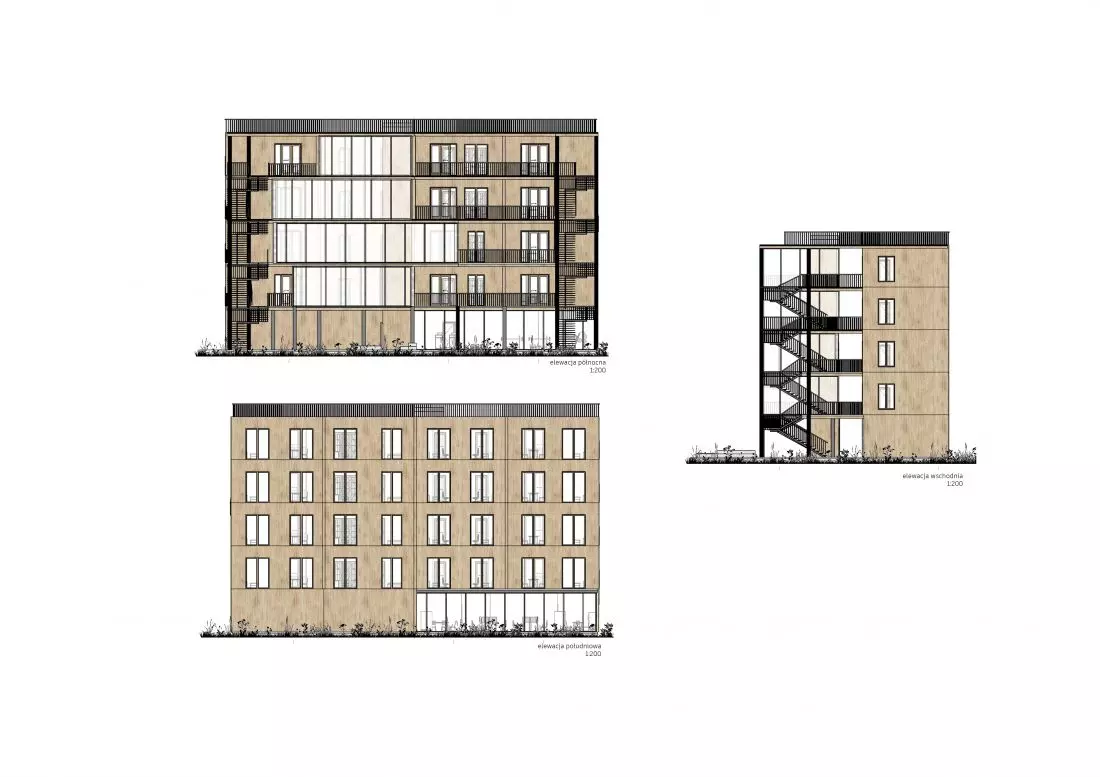 Projekt zdrowego domu
wielorodzinnego, elewacje