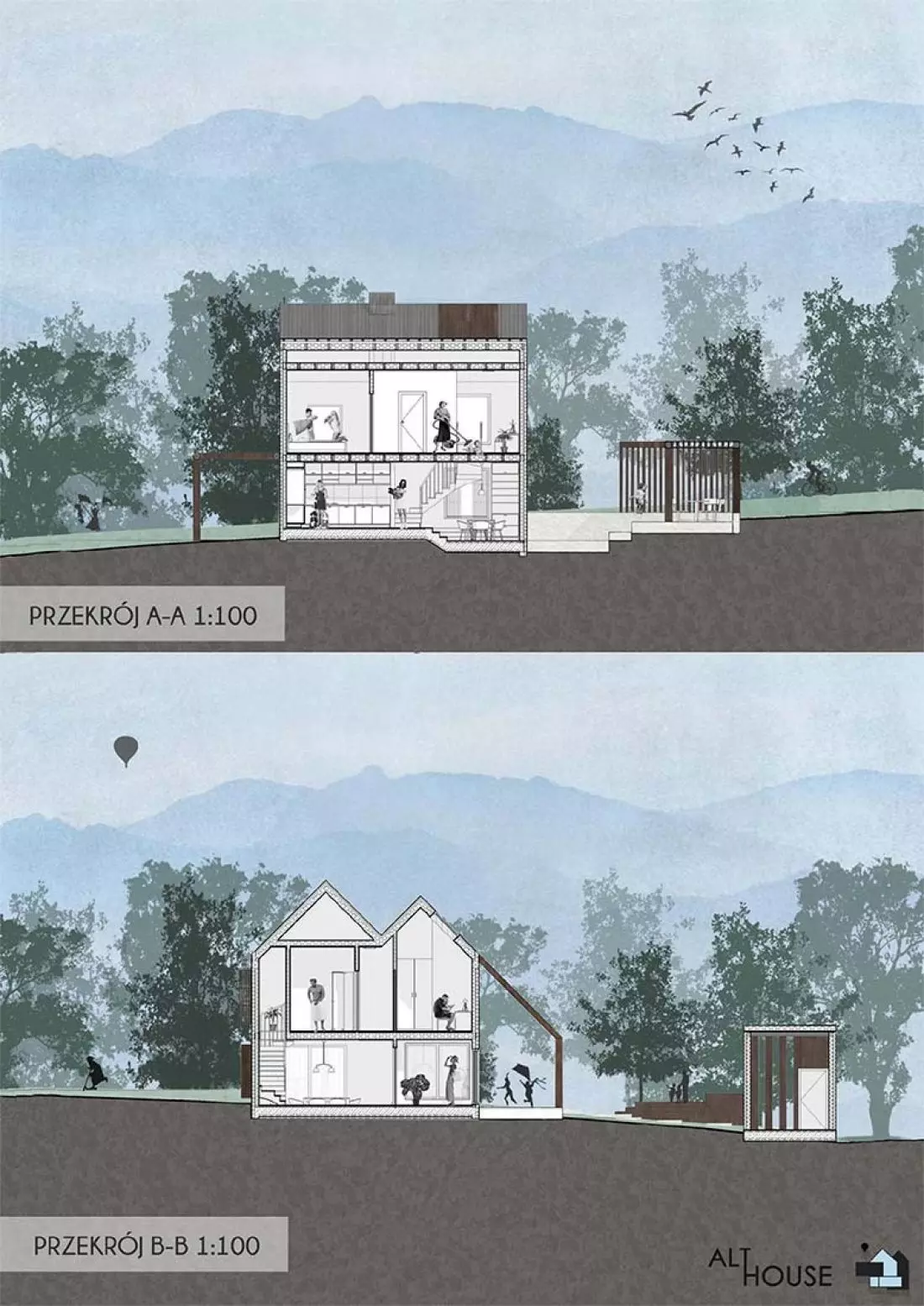 AltHouse, przekrój A-A
i B-B