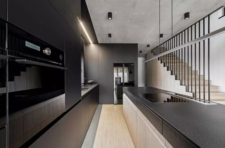 Interior of BAR_21, kitchen and stairs to the floor