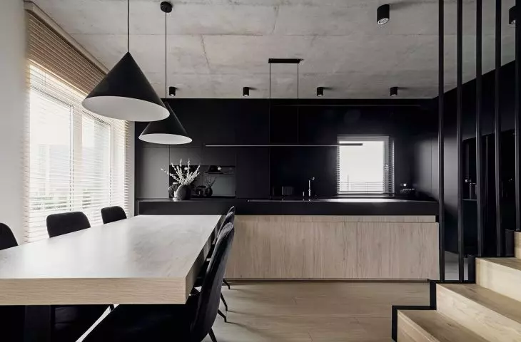 BAR_21 interior, black kitchen