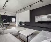 Living room kept in black and white