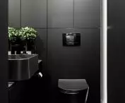 Interior of BAR_21, black toilet on the first floor