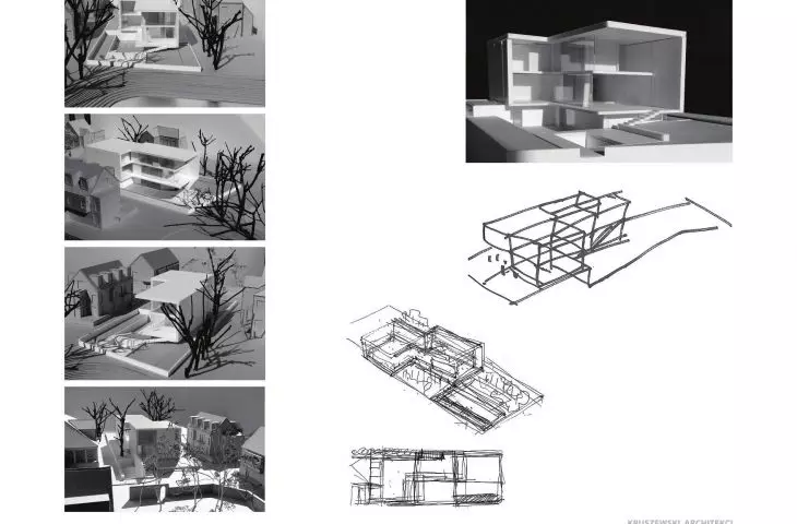 The house in the Blackbird Park, models and design sketches