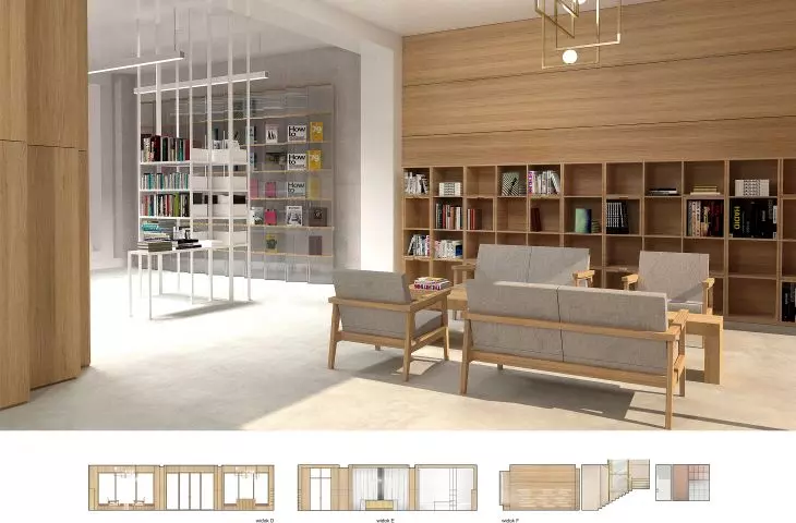 Interior design of bookstore and art reading room in Poznań
