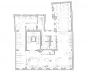 Interior design of bookstore and art reading room in Poznan, floor plan