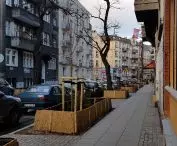Małeckiego Street at Rynek Łazarski in Poznań - after parking has been cleaned up and greened
