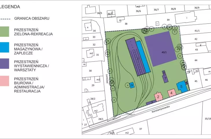 Mapa projektowanego obszaru wraz z podziałem na strefy i nowymi funkcjami