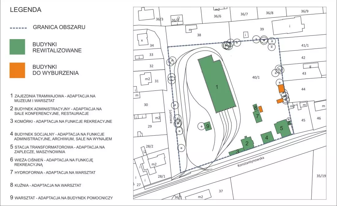 Mapa projektowanego
obszaru wraz z budynkami