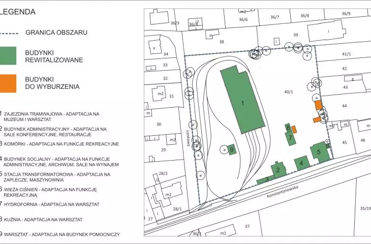 Mapa projektowanego obszaru wraz z budynkami