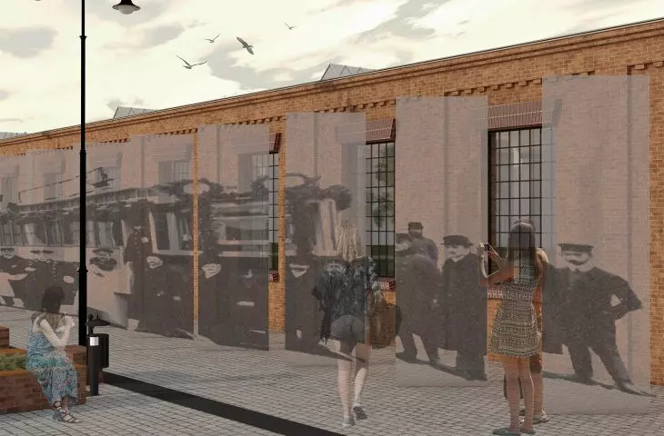 Projekt adaptacji dawnej Zajezdni Tramwajowej Brus, panele z pleksiglasu