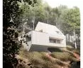 The house is built into a steep slope