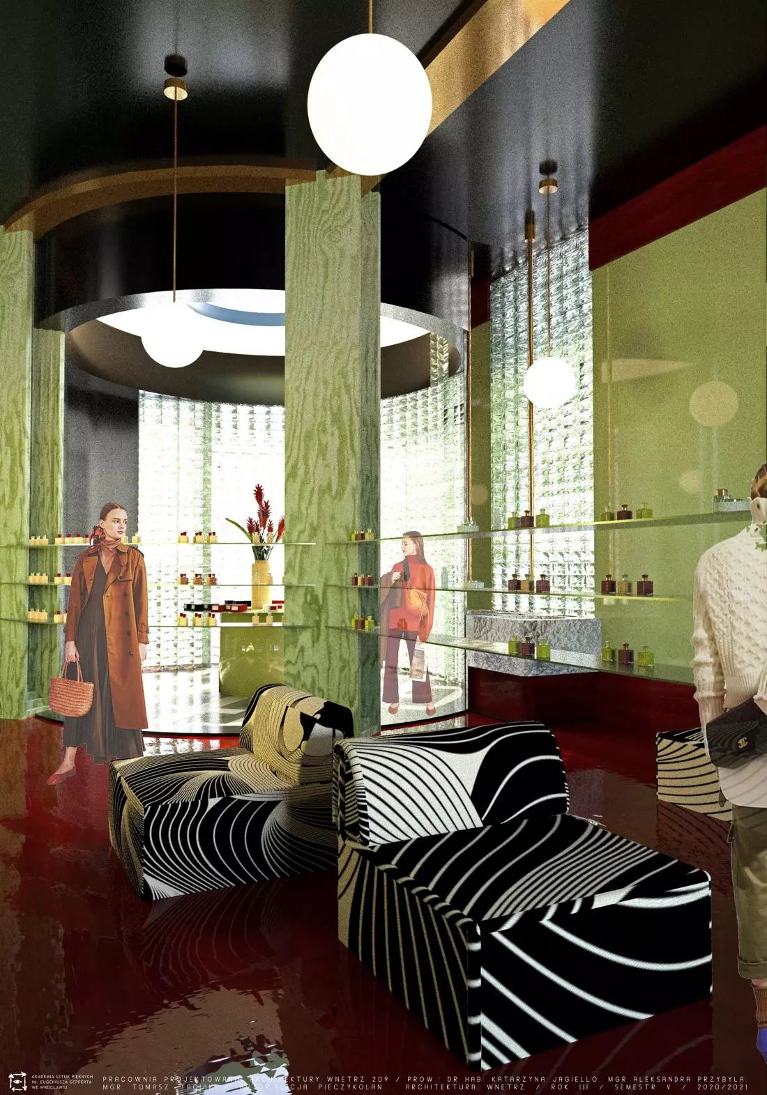 Szklane półki we wnętrzu
showroomu