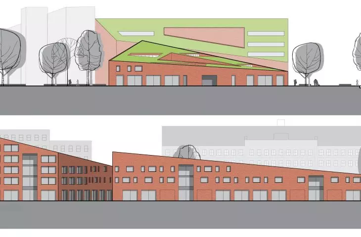 Design of residential and commercial building complex, elevations