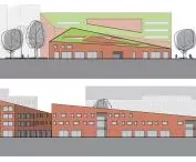 Design of residential and commercial building complex, elevations