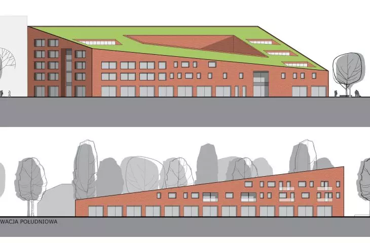 Design of residential and commercial building complex in Gliwice, elevations