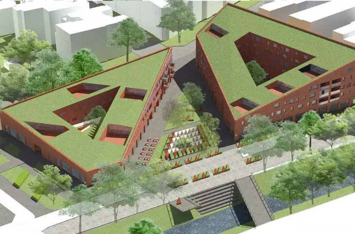 Project of residential and commercial building complex in Gliwice, bird's eye view