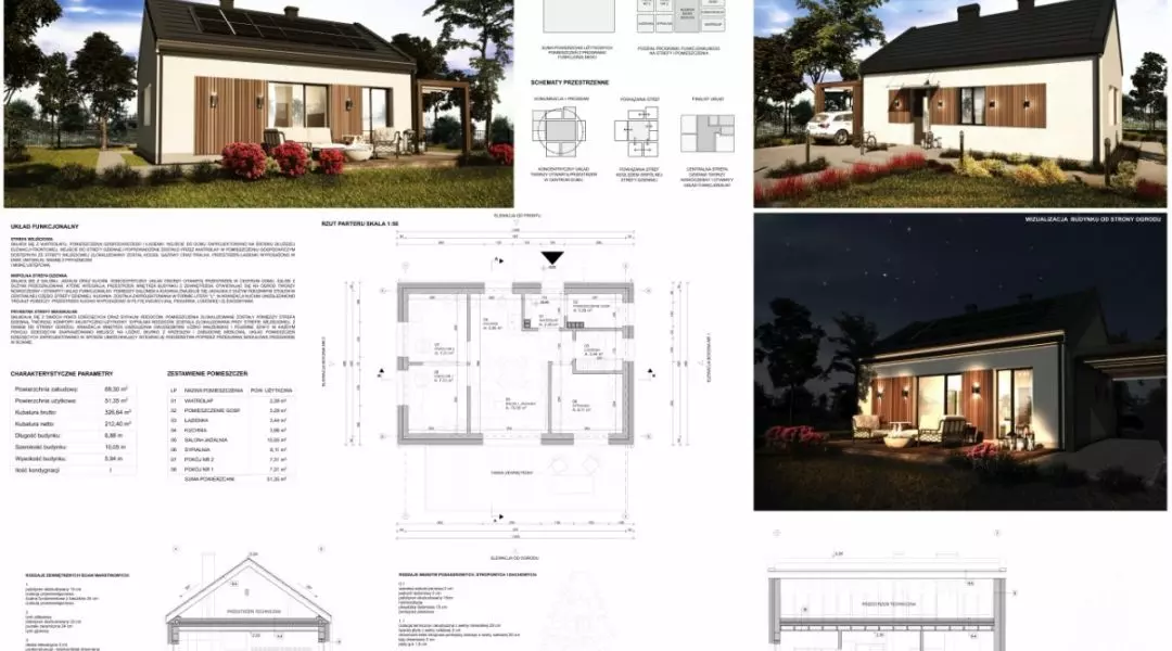 Projekt domu do 70 mkw, proj.: Czysta Bryła Studio