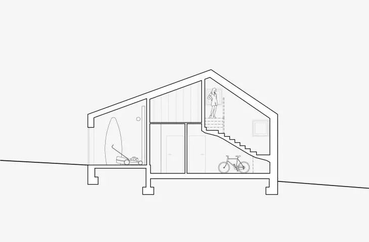 House overlooking the pasture, cross-section A-A