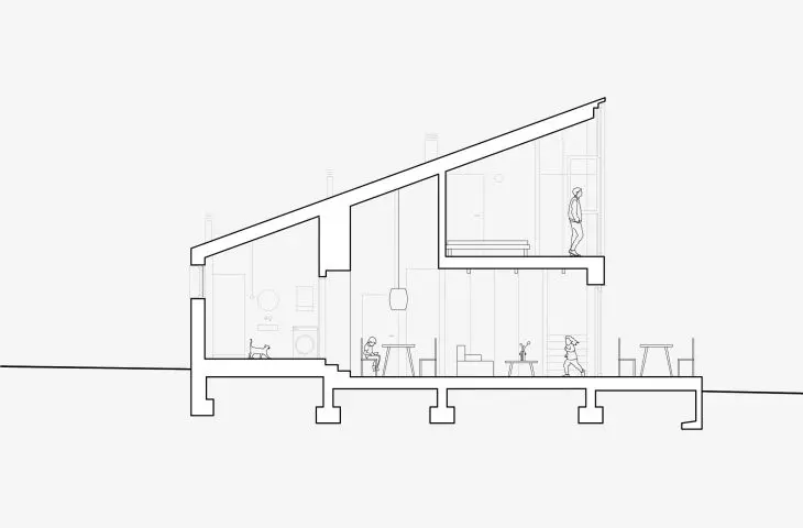 House overlooking pasture, cross section B-B