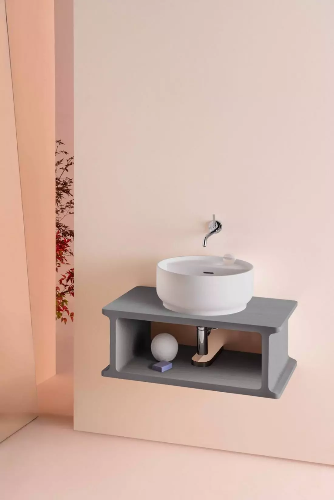 Beam - design by Visibility Umywalka nablatowa z Cristalplant Biobased + konsola z litego Irena jesionowego