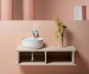 Beam - design by Visibility Umywalka nablatowa z Cristalplant Biobased + konsola z litego Irena jesionowego