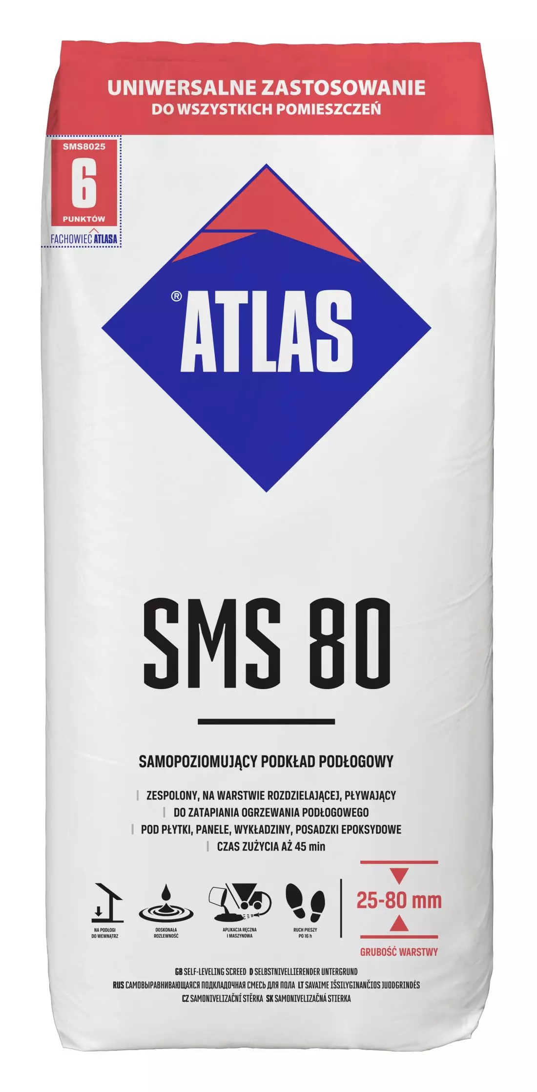 ATLAS SMS 80 jest dostępny w 25 kg workach foliowych.