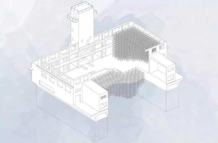 First Prize; axonometry of the torpedo house