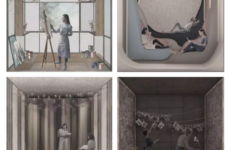 Projekt THE LIFE FRAMES. Boxy ukazujące różnorodność aktywności w budynku