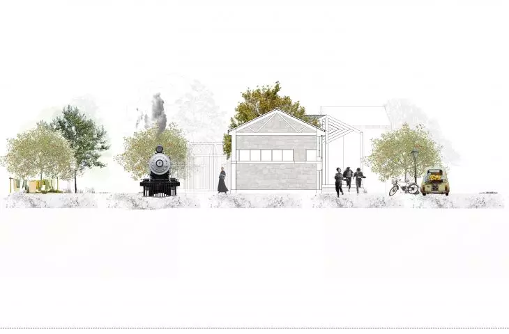Colors of Elini project, cross-section of the railroad station building