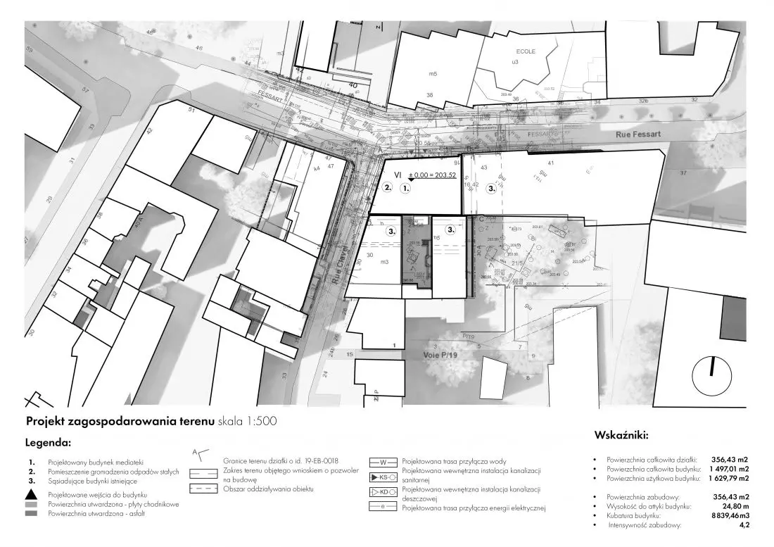 Projekt mediateki w Paryżu Belleville, plan zagospodarowania terenu