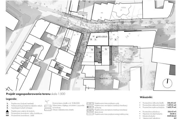 Projekt mediateki w Paryżu Belleville, plan zagospodarowania terenu