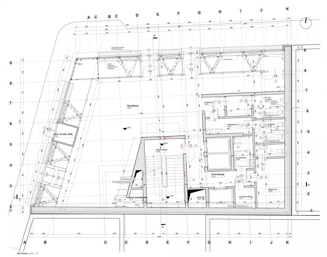 Projekt mediateki w Paryżu Belleville, rzut parteru