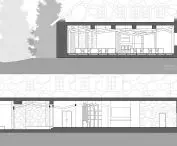 Design of the restaurant zone in the Murowaniec shelter and its surroundings, sections