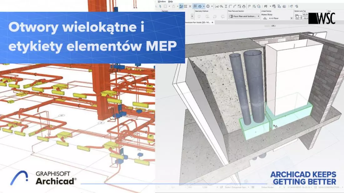 Otwory wielokątne i etykiety elementów MEP