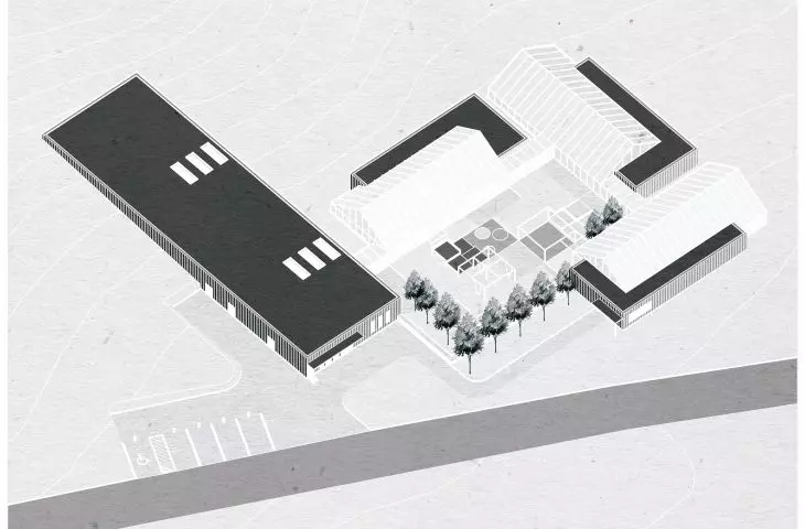 Projekt Centrum Opieki nad dziećmi w spektrum autyzmu, aksonometria