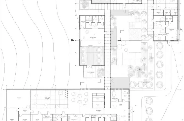 Projekt Centrum Opieki nad dziećmi w spektrum autyzmu, rzut parteru