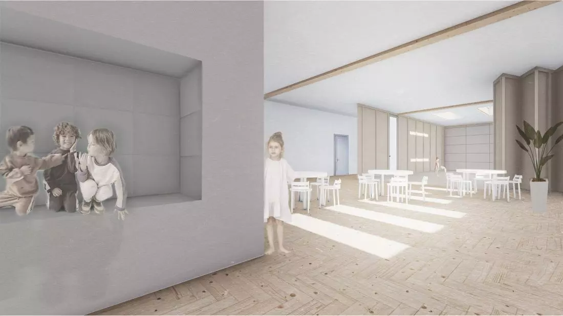 Projekt Centrum Opieki
nad dziećmi w spektrum autyzmu, wnętrze głównego budynku