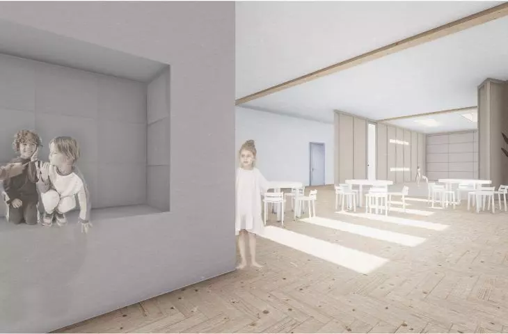 Design of the Center for Care of Children on the Autism Spectrum, interior of the main building