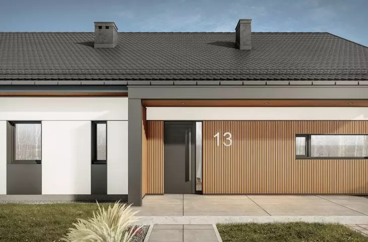 CHA_01 single-family house, wood cladding on the facade