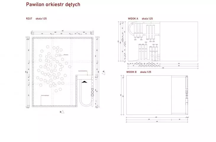 Plan and cross-sections of brass band pavilion