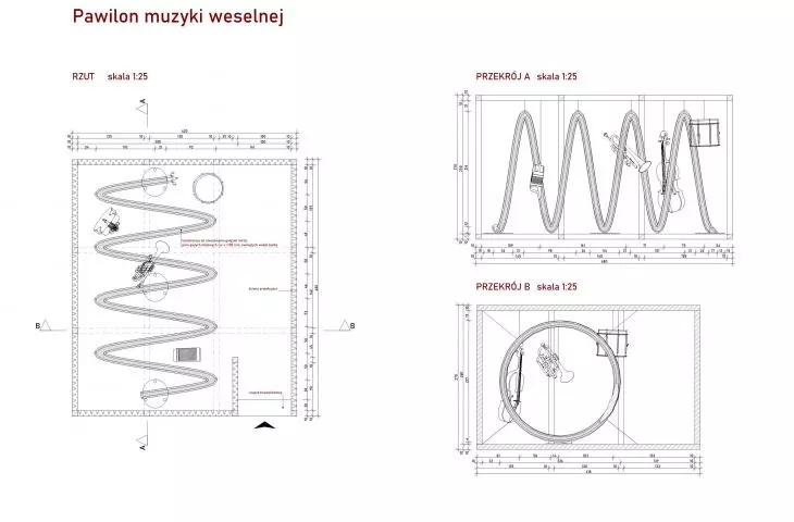 Plan and sections of the wedding music pavilion