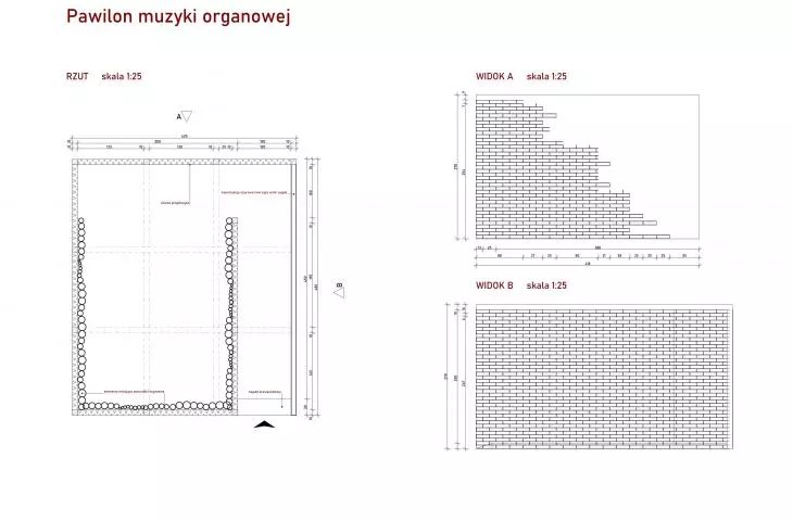 Plan and sections of the organ music pavilion
