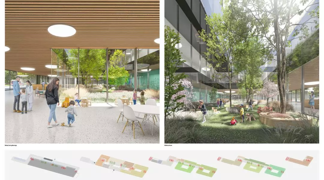 atrium, hol główny i schemat funkcjonalny
