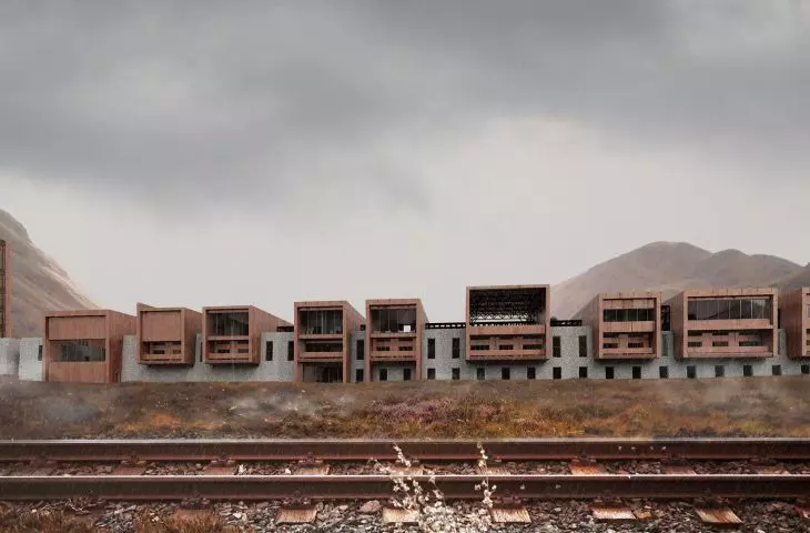 Motel project in Scotland, view from the railroad route