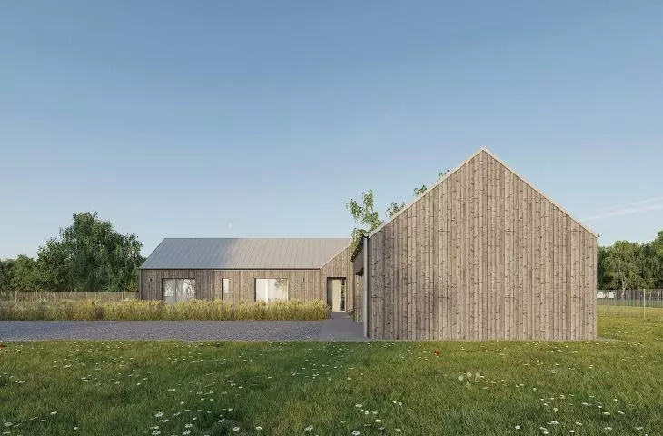 Projekt domu KRZ_21, elewacja wykonana z deski modrzewiowej