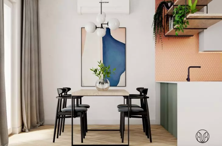 House near Warsaw - dining room with kitchen island